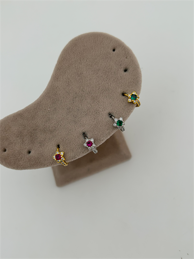 Çelik Renkli Taş Detay Çiçek Figür Halka Piercing (8mm)