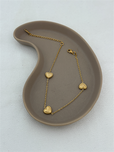 Çelik Yanı Tırtıklı Kalp Plaka Sıralı Halhal (30cm)