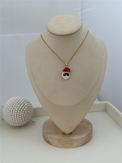 Çelik Zirkon Taş Detay Noel Baba Figür Kolye (45 Cm)