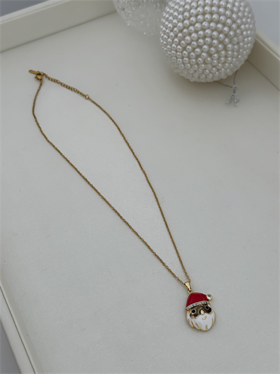 Çelik Zirkon Taş Detay Noel Baba Figür Kolye (45 Cm)