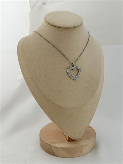 Çelik Zirkon Taşlı İçi Boş Kalp Kolye (45 Cm)