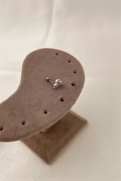 Çelik Zirkon Taşlı Üçlü Çiçek Figür Piercing