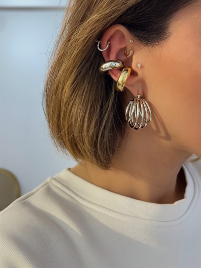 Çoklu Görünüm Tel Plaka Kafes Model Küpe Kombini