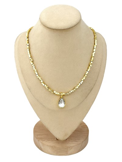 Damla Kristal Taş Model Kare Plaka Sıralı Kolye ( 46 Cm )