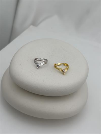 Damla Taşlı Tırtıklı V Model Ayarlanabilir Yüzük