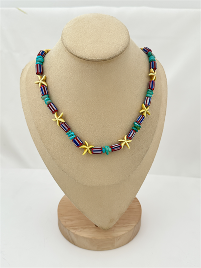 Deniz Yıldızı Figür Detay Çizgili Boncuk Kolye (45Cm)