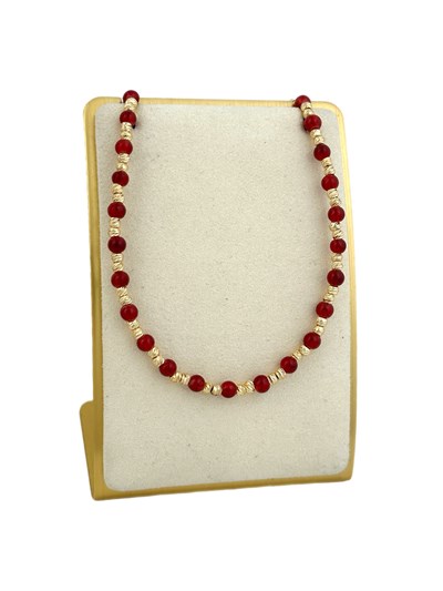Dorika ve Bordo Boncuklu Kolye ( 45 Cm )