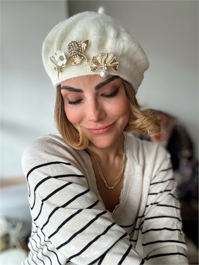 Ekru Peluş Fransız Model Ressam Bere Kombini