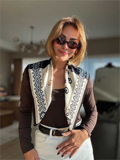 Etnik Çiçek Desenli Patchwork Pamuklu Fular ( 70*70 )