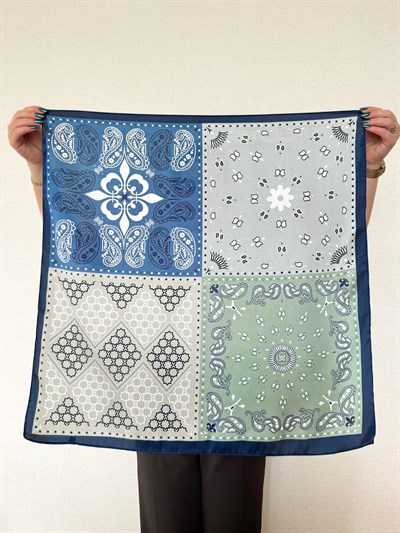 Etnik ve Geometrik Motifli Patchwork Görünüm Fular ( 70*70 )