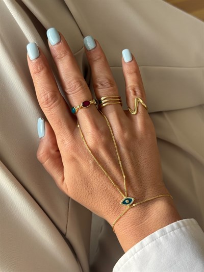 Ezme Zincir Zirkon Taşlı Göz Figür Şahmeran ve Yüzük Kombini