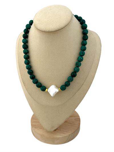 Fasetli Akik Taş Sıralı Mayorka İnci Uç Kolye (45 Cm)