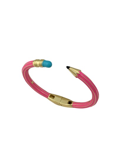 Fuşya Kalem Gold Şerit Detay Kelepçe Bileklik