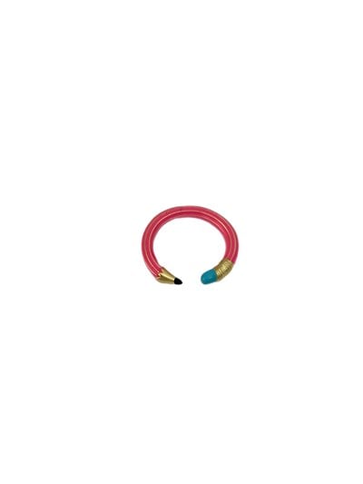 Fuşya Kalem Gold Şerit Detay Önden Kapama Yüzük