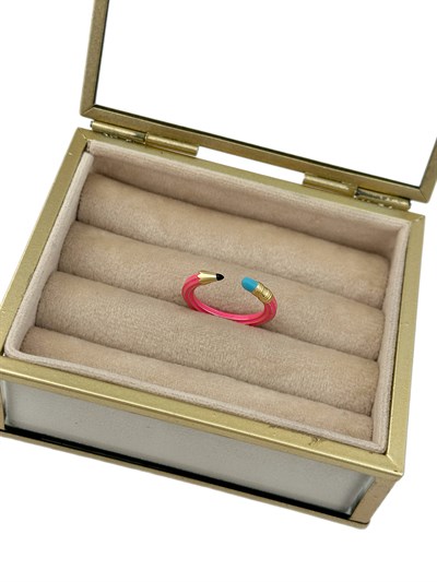 Fuşya Kalem Gold Şerit Detay Önden Kapama Yüzük