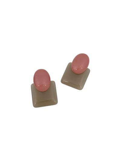 Geometrik Figür Pembe ve Vizon Reçine Küpe