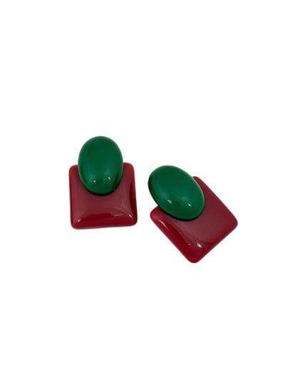 Geometrik Figür Yeşil ve Bordo Reçine Küpe