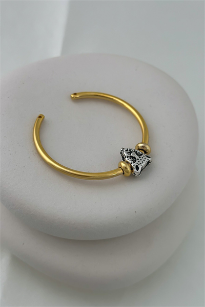 Gold Boru Plaka Kaplan Figür Detay Kelepçe Bileklik