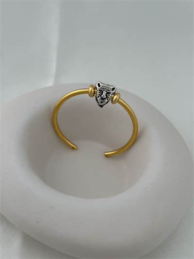 Gold Boru Plaka Kaplan Figür Detay Kelepçe Bileklik