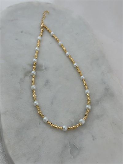 Gold Dorika Topçuk Sıralı Top İnci Detay Kolye (45 Cm)