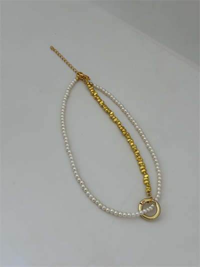 Gold Hematit Taş ve Top İnci Sıralı Çok Amaçlı Kolye (48cm)