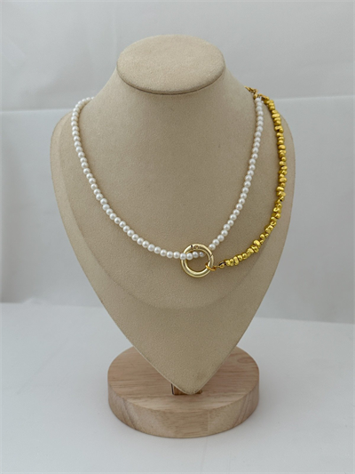 Gold Hematit Taş ve Top İnci Sıralı Çok Amaçlı Kolye (48cm)