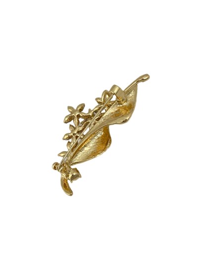 Gold Kıvrım Detay Zirkon Taşlı Çiçek Broş