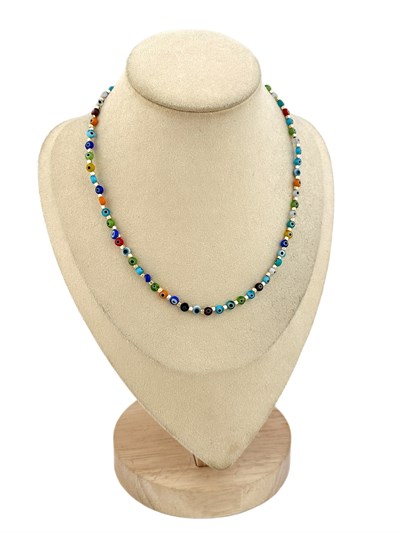 Gold Küp Boncuklu ve Daire Renkli Nazar Boncuklu Kolye ( 45 Cm )