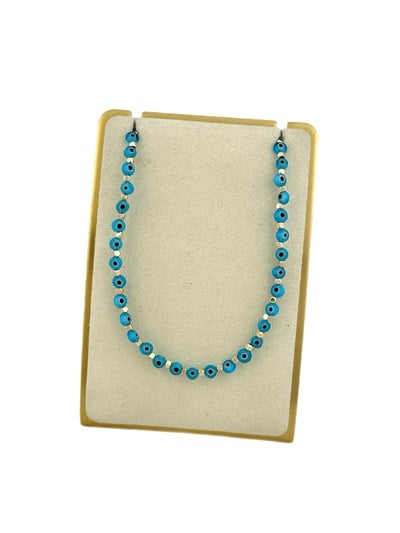 Gold Küp Boncuklu ve Turkuaz Daire Nazar Boncuk Kolye ( 45 Cm )