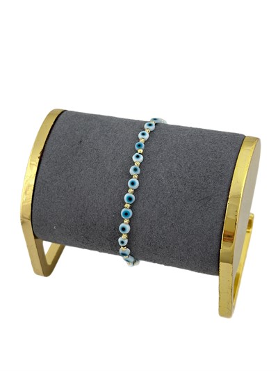 Gold Mini Dorika ve Beyaz Daire Nazar Boncuk Bileklik ( 21 Cm )