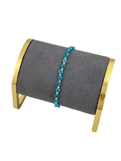 Gold Mini Dorika ve Turkuaz Daire Nazar Boncuk Bileklik ( 21 Cm )