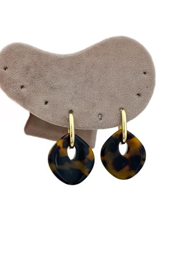 Gold Oval Halkada Asimetrik Leopar Pleksi Sallantılı Küpe