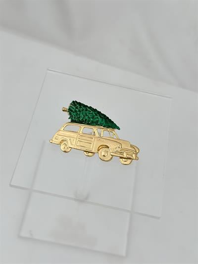 Gold Plaka Araba Çam Ağacı Detay Broş