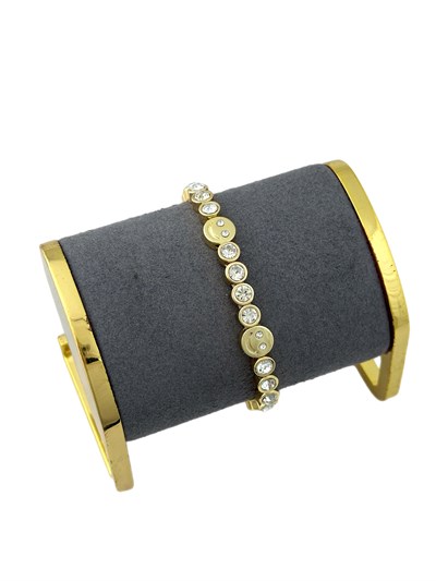 Gold Plaka Gülen Surat Daire Zirkon Taşlı Sıralı Lastikli Bileklik