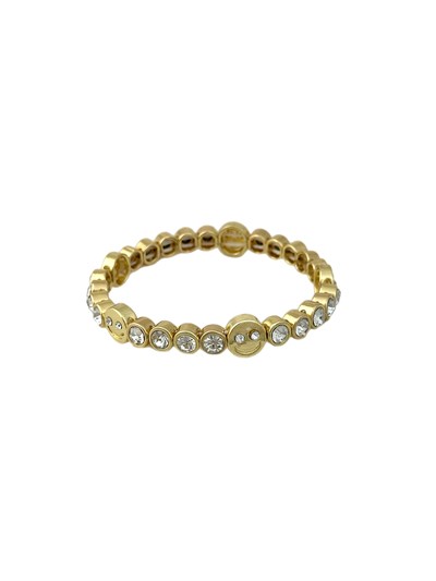 Gold Plaka Gülen Surat Daire Zirkon Taşlı Sıralı Lastikli Bileklik