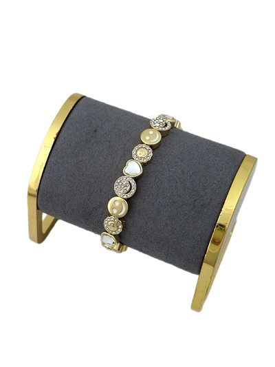 Gold Plaka Gülen Surat Zirkon Taşlı Kalp Sıralı Lastikli Bileklik