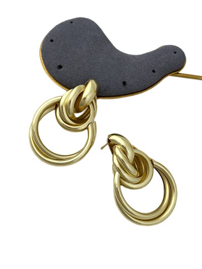 Gold Plaka İç İçe Geçmeli Boru Plaka Vintage Görünüm Küpe