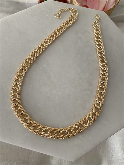 Gold Tırtıklı Çoklu Halka Geçmeli Zincir Kolye (44 cm)