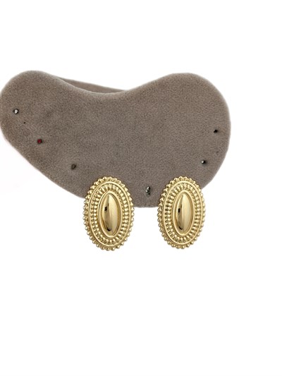 Gold Tırtıklı Oval Plaka Tasarım Vintage Küpe