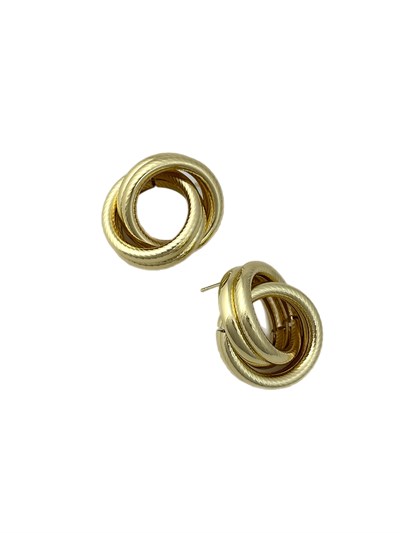 Gold Tırtıklı Plaka İç İçe Geçmeli Çoklu Halka Vintage Küpe