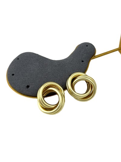 Gold Tırtıklı Plaka İç İçe Geçmeli Çoklu Halka Vintage Küpe