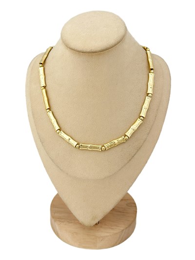 Gold Topçuk Detay Yassı Dövme Kemik Plaka Model Kolye ( 46 Cm )