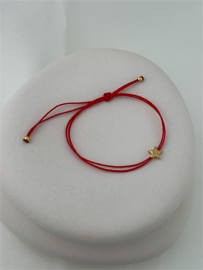 Gold Yıldız Figür Asansörlü Kırmızı İp Bileklik