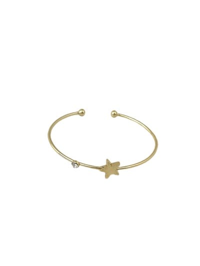 Gold Zirkon Taş Detay ve İşlemeli Yıldız Model Kelepçe Bileklik
