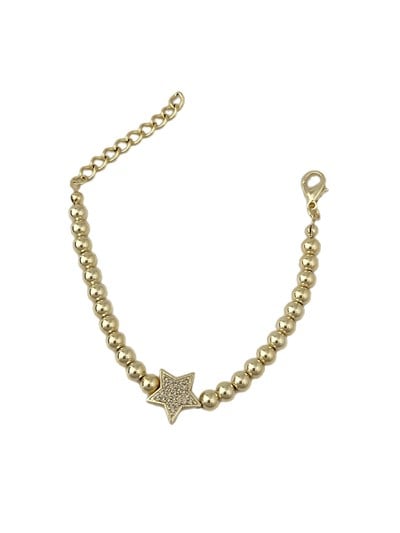 Gold Zirkon Taş Yıldız Detay Topçuk Sıralı Bileklik ( 22 Cm )