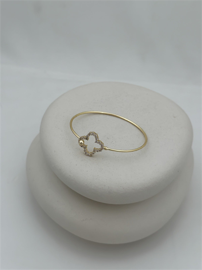 Gold Zirkon Taşlı İçi Boş Yonca Figür Kelepçe Bileklik