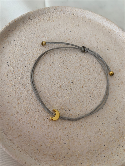 Gri İp Gold Minimal Ay Figür Bileklik