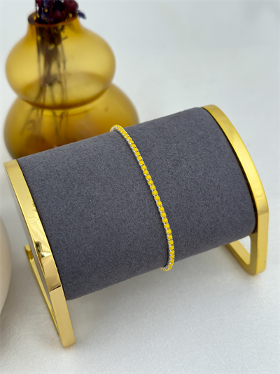 Gümüş Sarı Zirkon Taş Sıralı Lastikli Su Yolu Bileklik