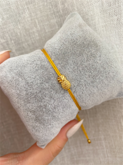 Hardal Renk İp Plaka Ananas Figür Bileklik