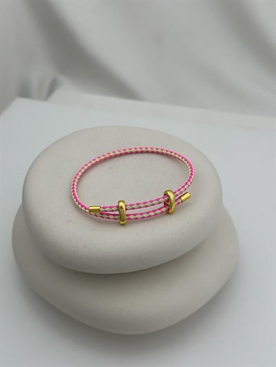 İki Renkli Örme İp Çelik Plaka Detay Ayarlanabilir Bileklik